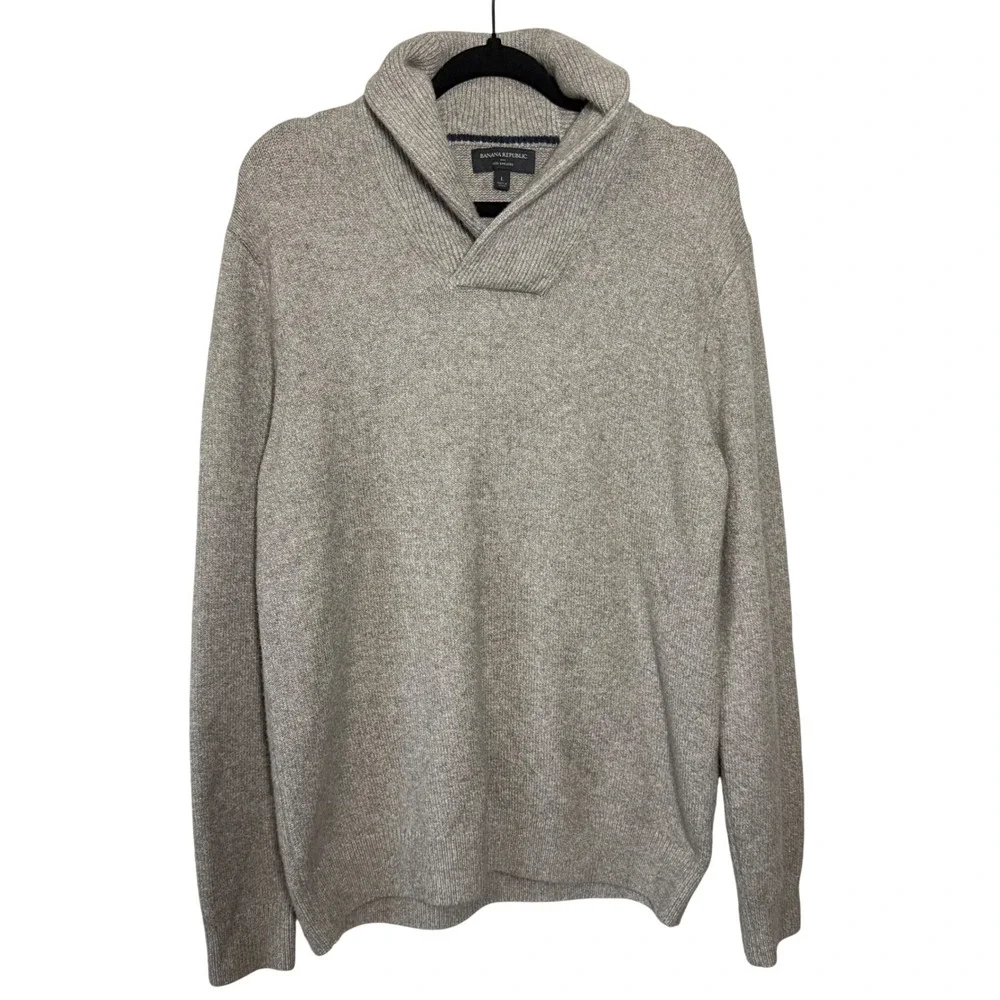 Banana Republic Mens Shawl Collar Sweater Knit Pullover Beige Size‎ L